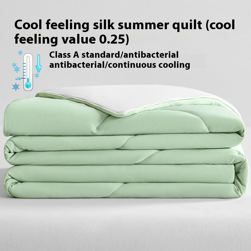 Manta de verano de seda fresca de color puro, funda ventilable, edredón de verano de seda helada para cama individual o doble, edredón fino lavable a máquina