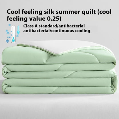 Manta de verano de seda fresca de color puro, funda ventilable, edredón de verano de seda helada para cama individual o doble, edredón fino lavable a máquina