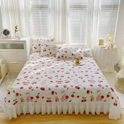 Cotton Lace Embroidery Quilted Bed Cover Series Three-piece Set