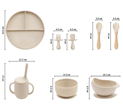 Ensemble de bols et assiettes en silicone pour bébé, ustensiles de cuisine antidérapants, ventouse, tasse à boire, fourchette, cuillère, vaisselle pour enfants, sans BPA