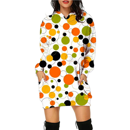 Halloween Print Long Hoodie With Pockets Sweater Long Sleeve Clothes Women