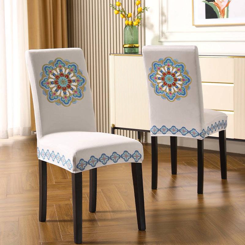 Exquisite Embroidered Thickening Dining Home Cushion Wind Elastic Chair Covers