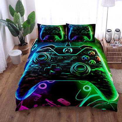 2023 Gamepad Bed Printed Three-piece Set Bed Sheet Coverlet Pillow Case