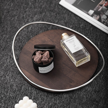 Wooden Stainless Steel Mirror Tray Household Living Room Tea Cup Storage Bread Coffee Plate