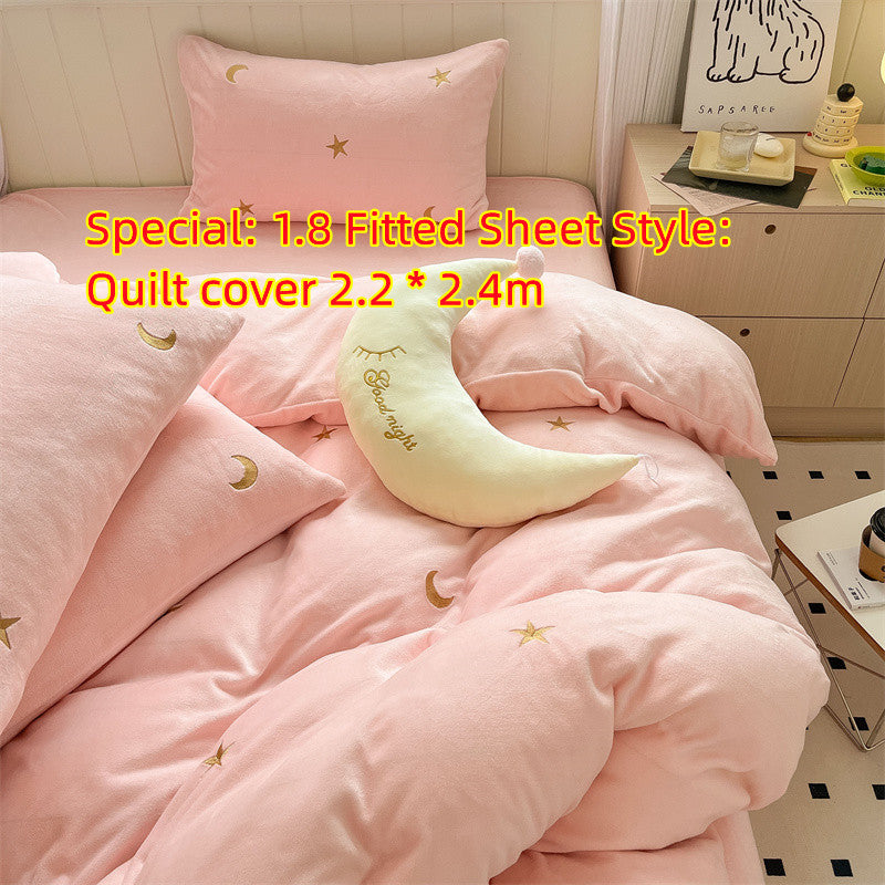 Ensemble de quatre pièces en velours de lait de style princesse de guérison, draps de lit en velours corail double face