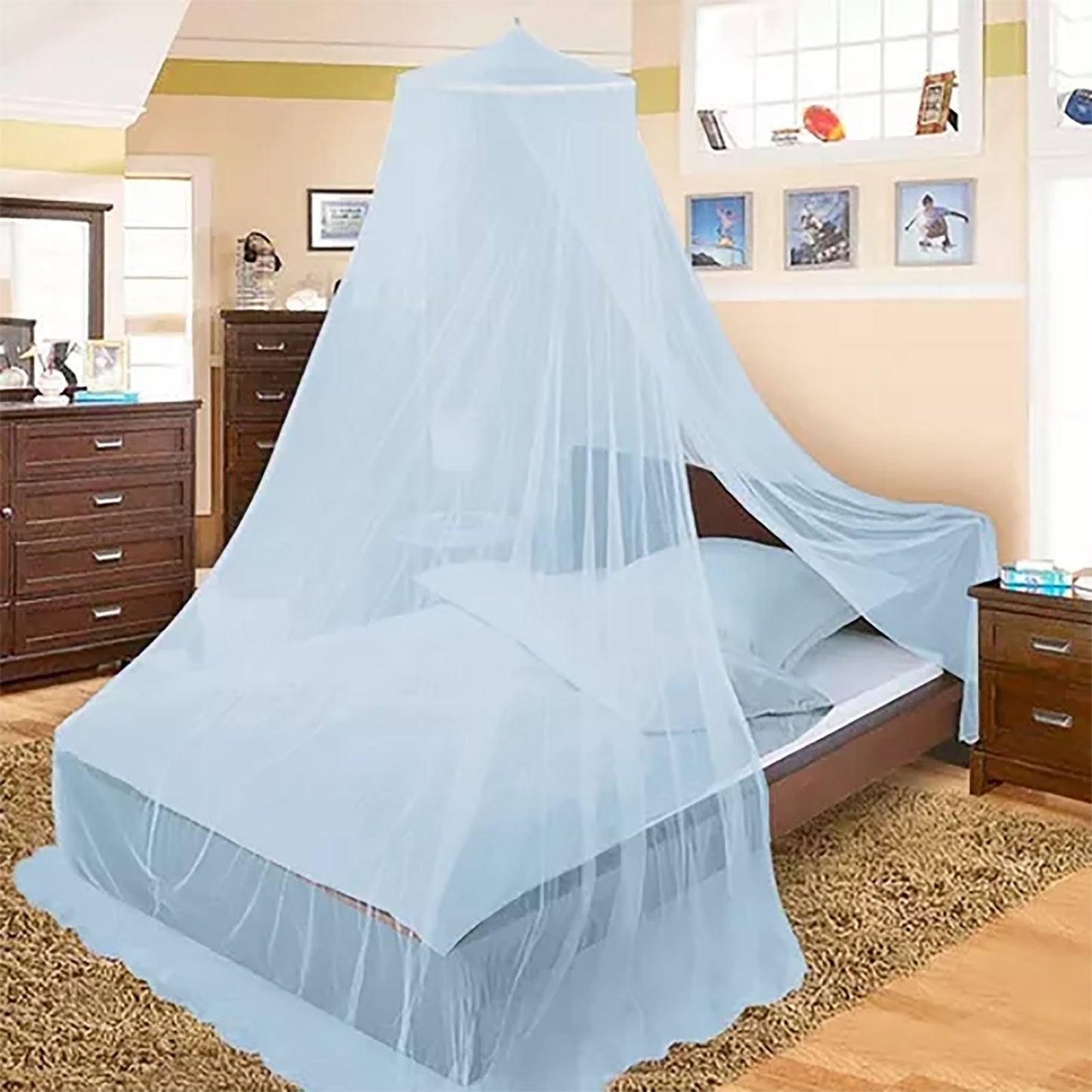 Queen Size Bed Canopy Princess Round Dome Bed Canopy Dome for Picnic Courtyard Outdoor Household Blue