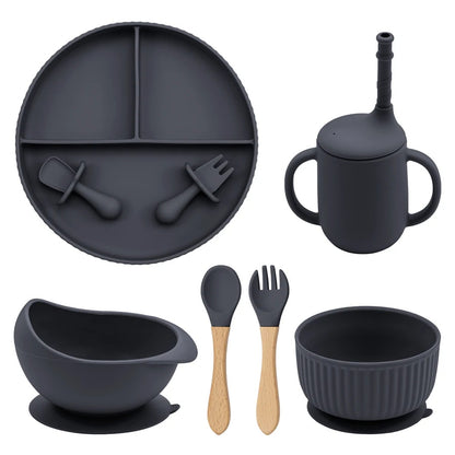 Ensemble de bols et assiettes en silicone pour bébé, ustensiles de cuisine antidérapants, ventouse, tasse à boire, fourchette, cuillère, vaisselle pour enfants, sans BPA