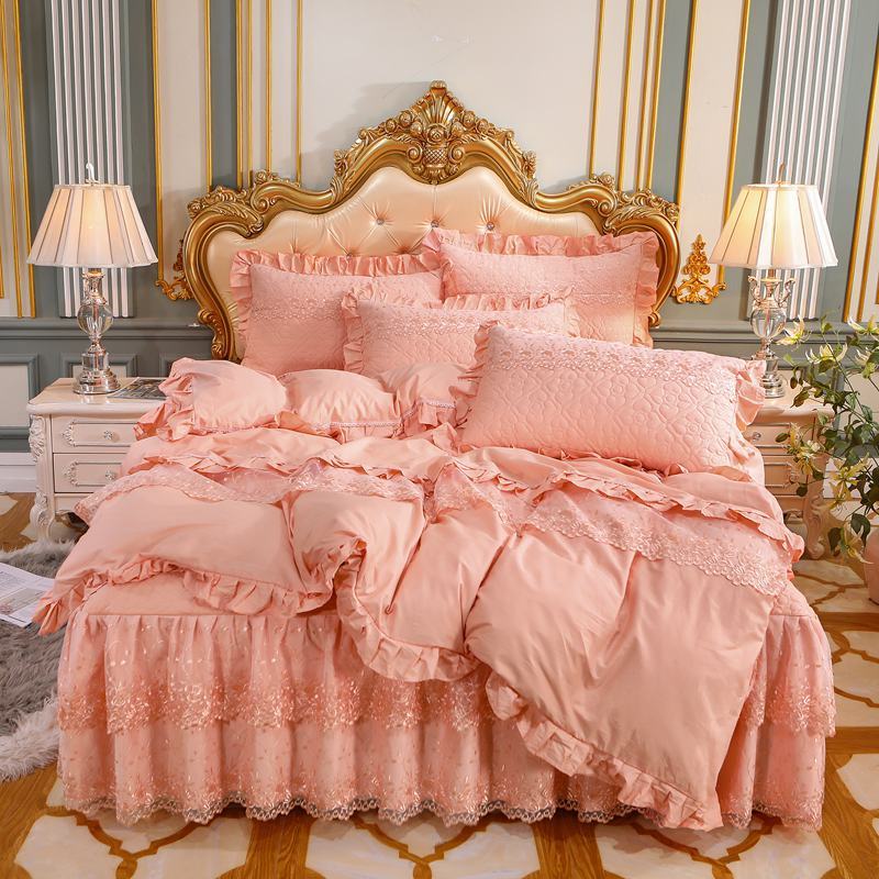 Four-piece Cotton Double-layer Lace Bed Skirt