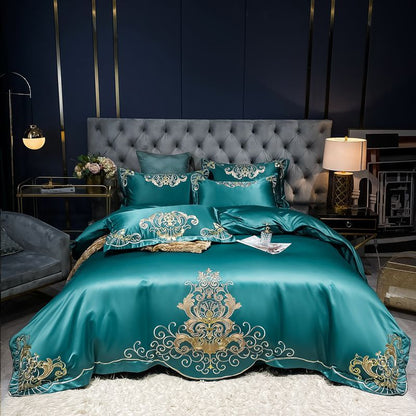 Solid Embroidered Satin Cotton Sheet