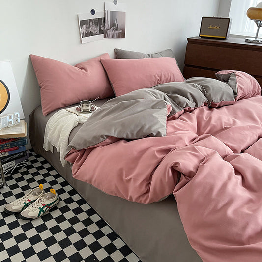 Juego de cama sencillo de algodón lavado con bloques de colores a juego