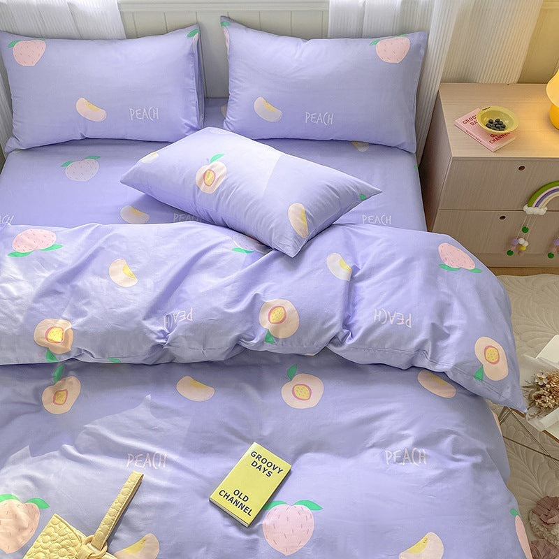 Housse de couette imprimée pour fille de dessin animé, drap de lit en coton quatre pièces