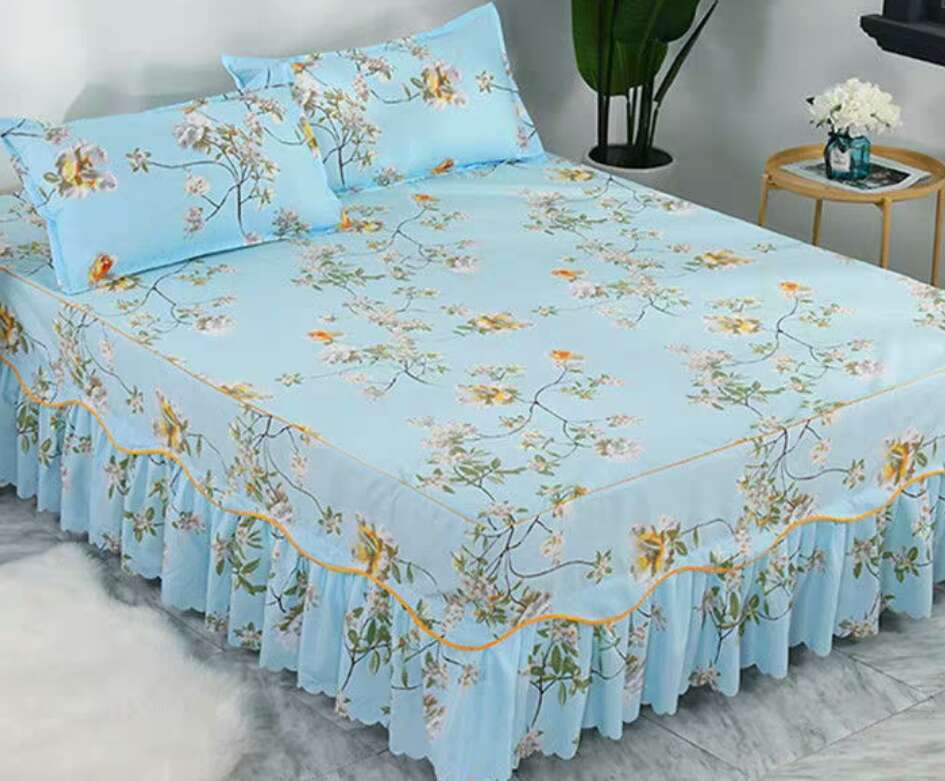 Falda de cama, funda de almohada, 3 sábanas de lana, juego de cama, colcha