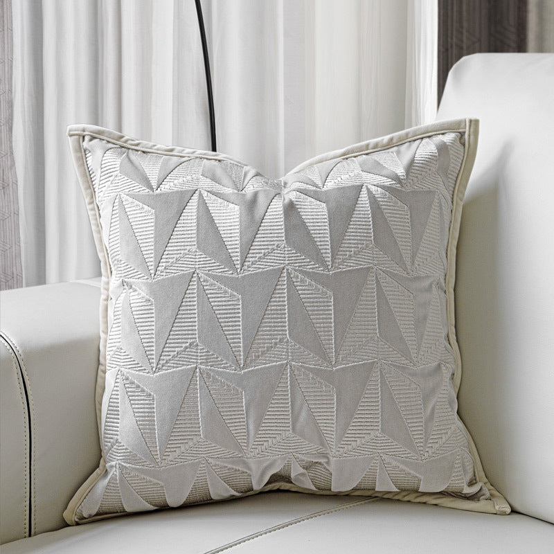 Soft Suede Embroidered Conical Geometric Pillow Cover