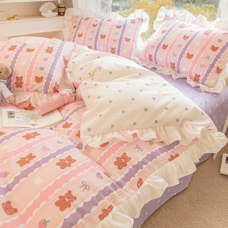 Korean Bed Skirt Pure Cotton Bed Four-piece Set 100 Cotton