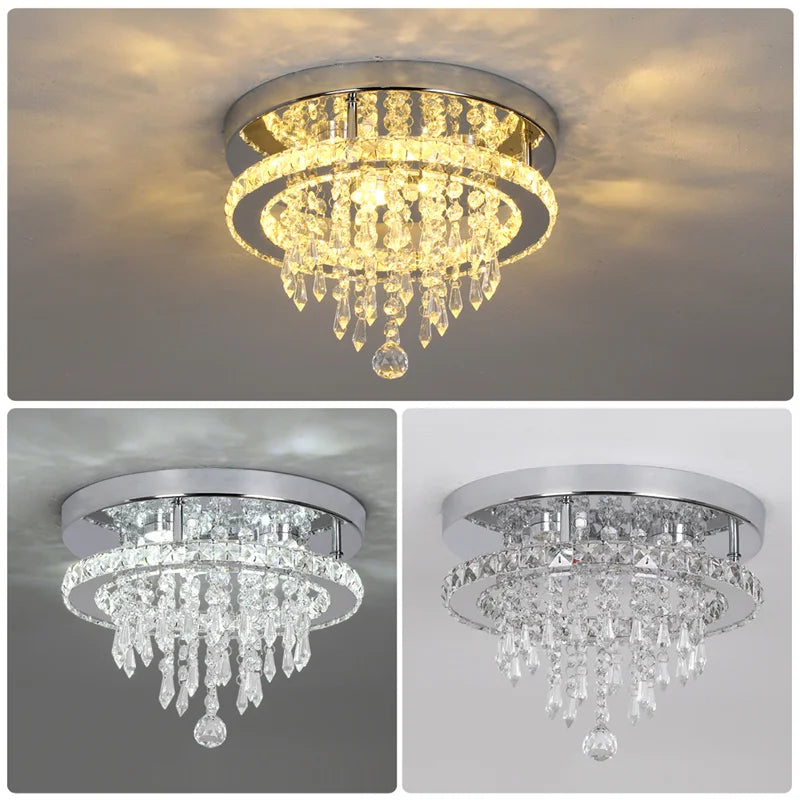 Modern K9 Led Crystal Ceiling Lamp Smart Chandelier Pendant Light Ring Chrome Plafonier Fixture Dining Living Room Decor Luxury