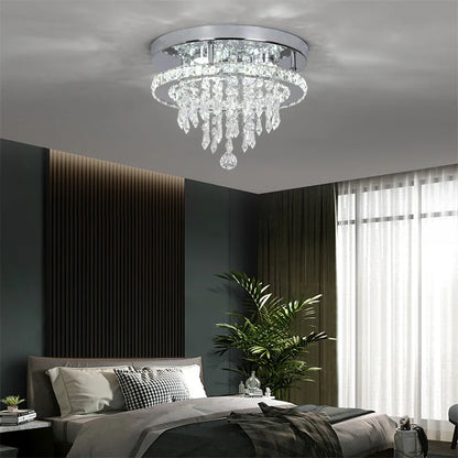 Modern K9 Led Crystal Ceiling Lamp Smart Chandelier Pendant Light Ring Chrome Plafonier Fixture Dining Living Room Decor Luxury