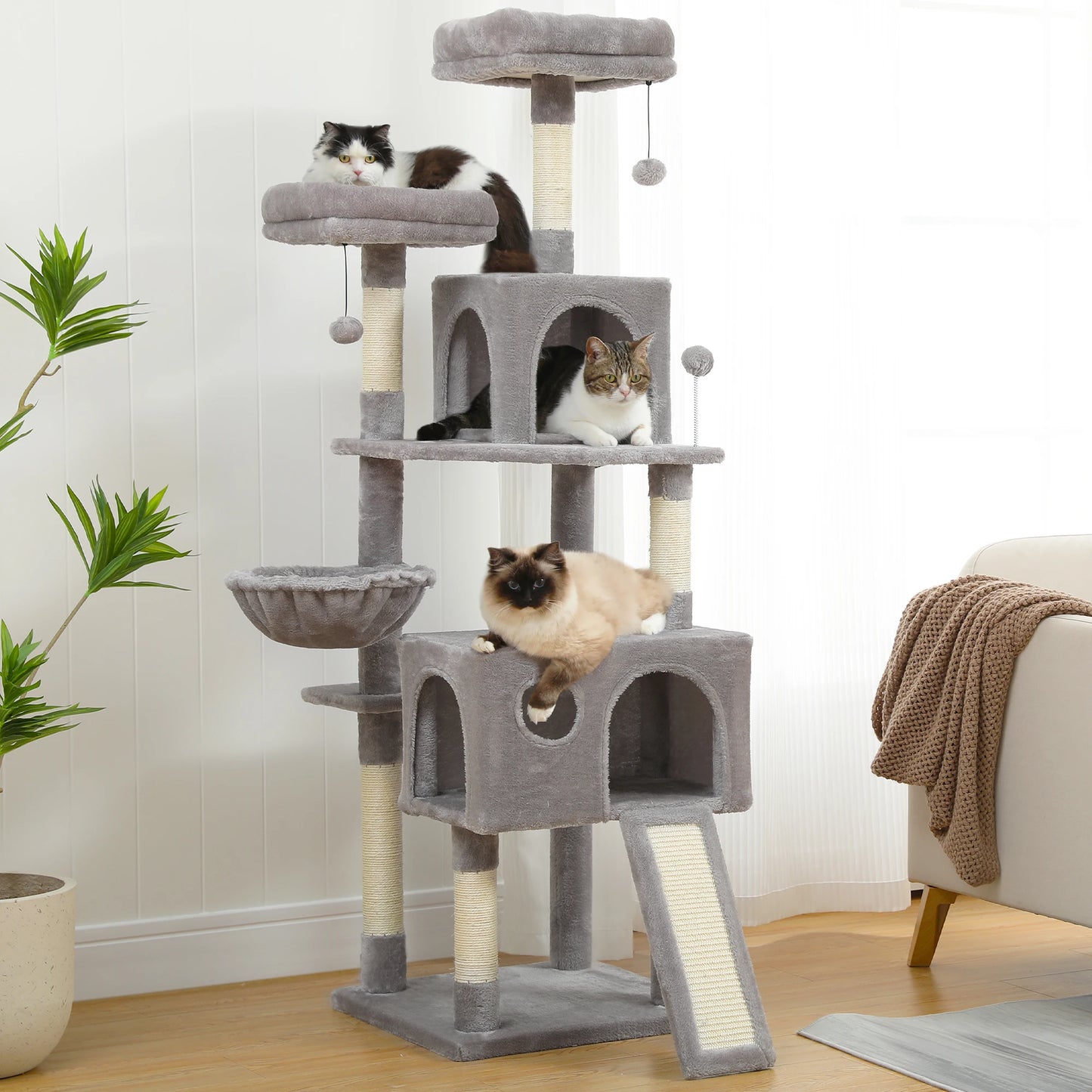 Arbre à chat pour animaux de compagnie, maison, perchoir, aire de jeux, mobilier stable pour chaton, tour à plusieurs niveaux pour grand chat, hamac confortable