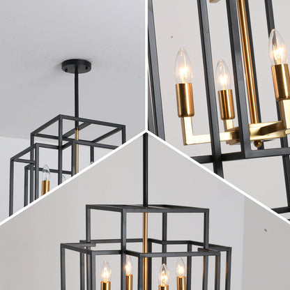 12-light Tiered Linear Chandeliers Classic American Lantern Industrial Farmhouse Pendant Light for Dining Room Kitchen Island