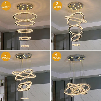 Lustre suspendu moderne à anneau d'intérieur à LED, luminaire suspendu de luxe en cristal K9 pour salon, salle à manger, plafonnier, décoration de maison à faire soi-même