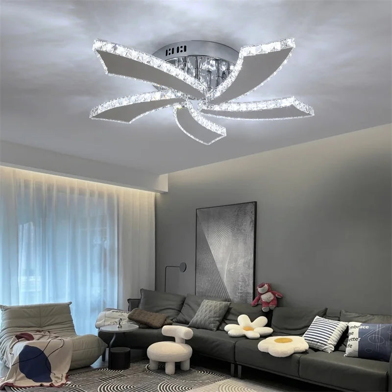 Modern Ceiling Lamp Flush Mount Stainless Steel Fixture Led Chandelier K9 Crystal Chrome Ceiling Fan Plafon Fan Lamps Luminaire