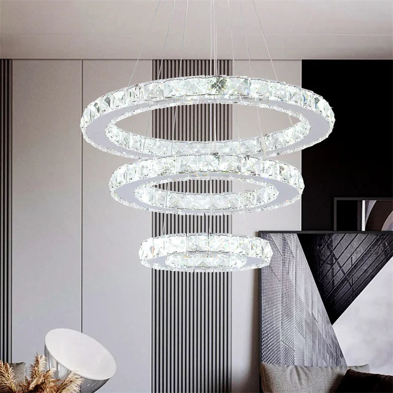 Lustre suspendu moderne à anneau d'intérieur à LED, luminaire suspendu de luxe en cristal K9 pour salon, salle à manger, plafonnier, décoration de maison à faire soi-même