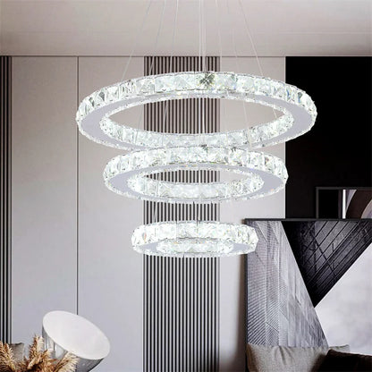 Lustre suspendu moderne à anneau d'intérieur à LED, luminaire suspendu de luxe en cristal K9 pour salon, salle à manger, plafonnier, décoration de maison à faire soi-même