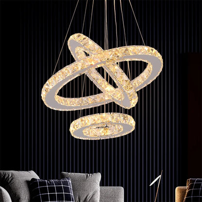 Lustre suspendu moderne à anneau d'intérieur à LED, luminaire suspendu de luxe en cristal K9 pour salon, salle à manger, plafonnier, décoration de maison à faire soi-même