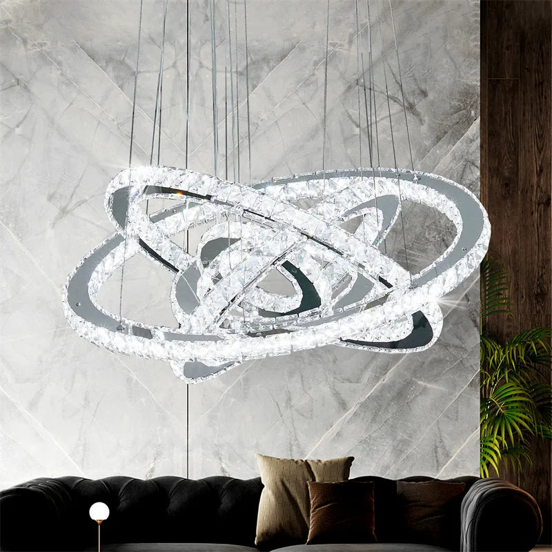 Lustre suspendu moderne à anneau d'intérieur à LED, luminaire suspendu de luxe en cristal K9 pour salon, salle à manger, plafonnier, décoration de maison à faire soi-même