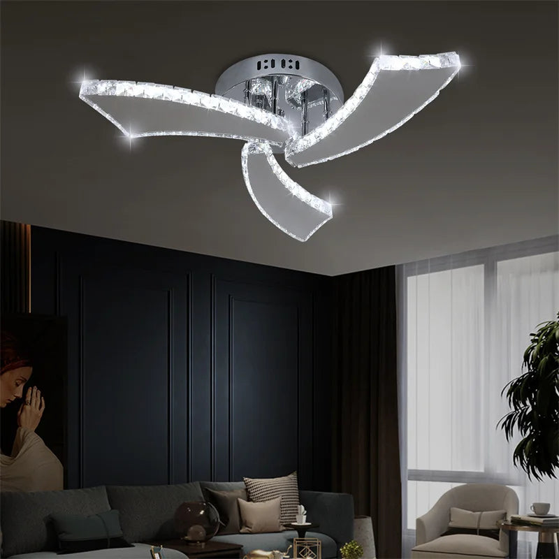 Modern Ceiling Lamp Flush Mount Stainless Steel Fixture Led Chandelier K9 Crystal Chrome Ceiling Fan Plafon Fan Lamps Luminaire