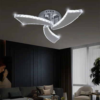 Modern Ceiling Lamp Flush Mount Stainless Steel Fixture Led Chandelier K9 Crystal Chrome Ceiling Fan Plafon Fan Lamps Luminaire