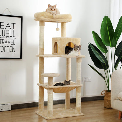 Arbre à chat pour animaux de compagnie, maison, perchoir, aire de jeux, mobilier stable pour chaton, tour à plusieurs niveaux pour grand chat, hamac confortable