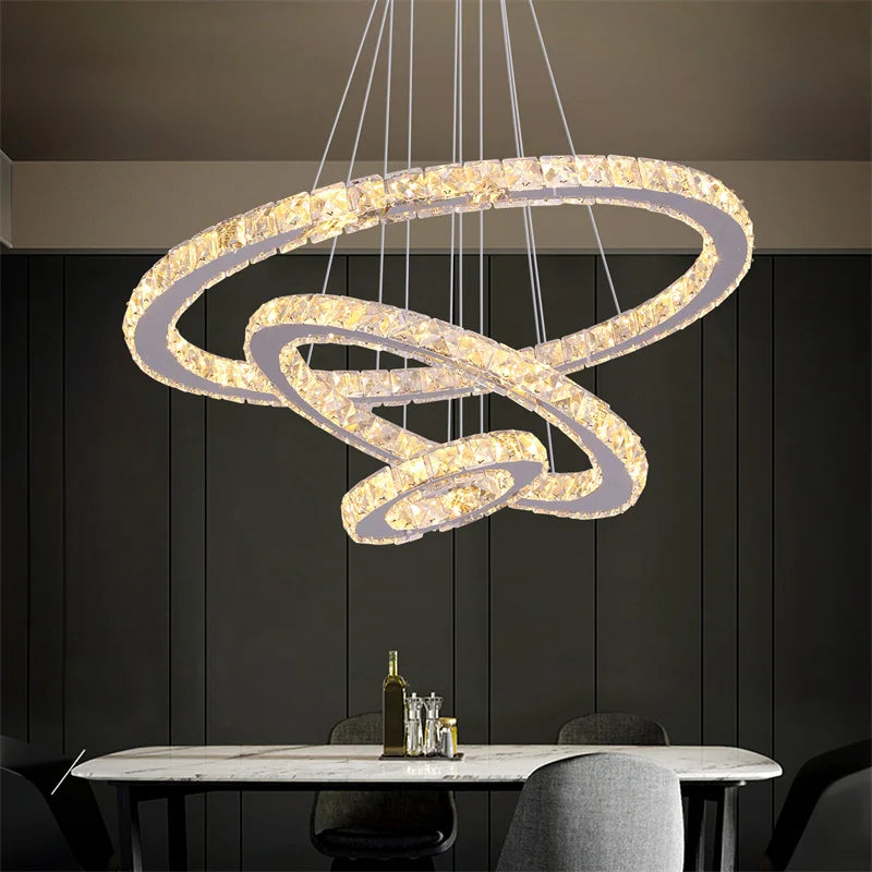 Lustre suspendu moderne à anneau d'intérieur à LED, luminaire suspendu de luxe en cristal K9 pour salon, salle à manger, plafonnier, décoration de maison à faire soi-même