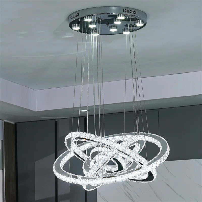 Lustre suspendu moderne à anneau d'intérieur à LED, luminaire suspendu de luxe en cristal K9 pour salon, salle à manger, plafonnier, décoration de maison à faire soi-même