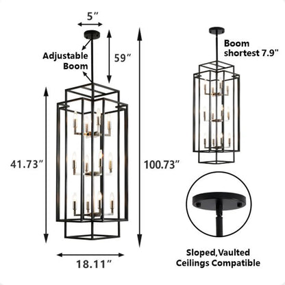 12-light Tiered Linear Chandeliers Classic American Lantern Industrial Farmhouse Pendant Light for Dining Room Kitchen Island