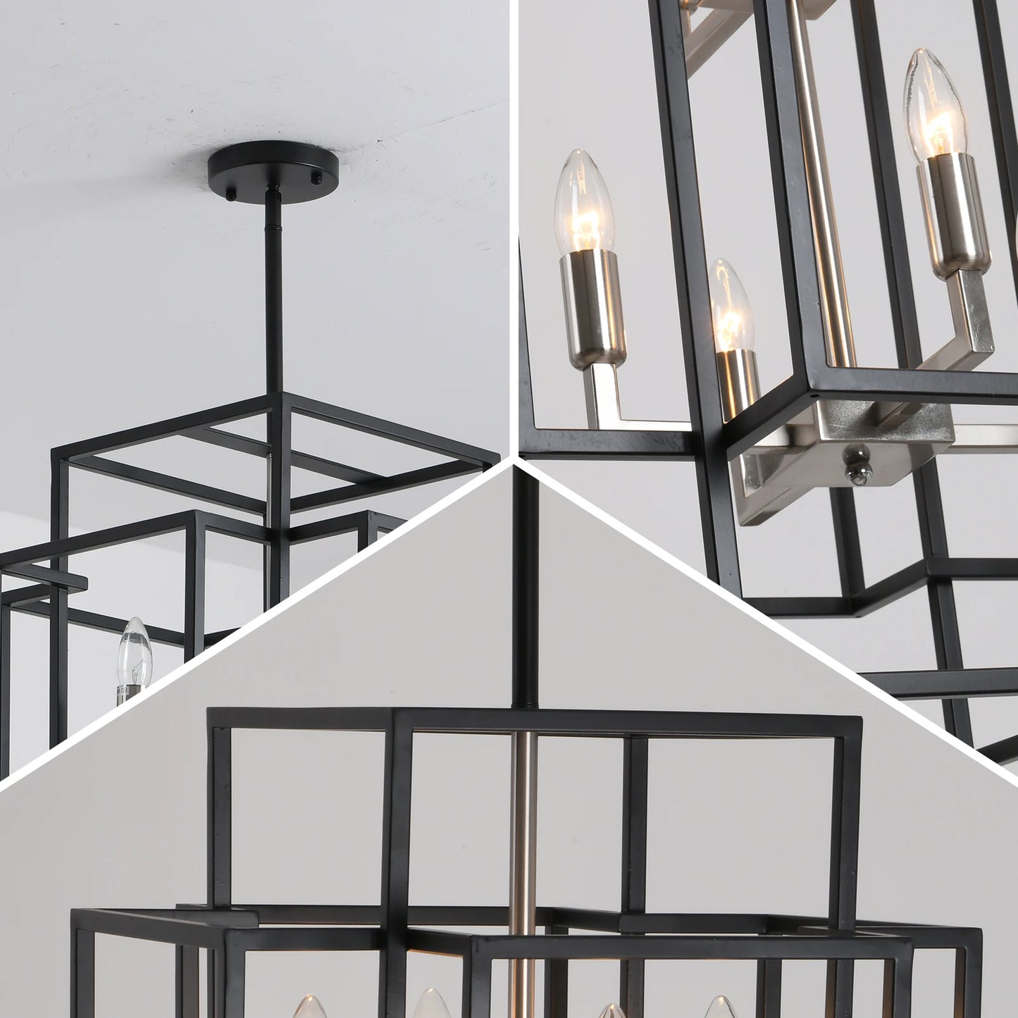 12-light Tiered Linear Chandeliers Classic American Lantern Industrial Farmhouse Pendant Light for Dining Room Kitchen Island