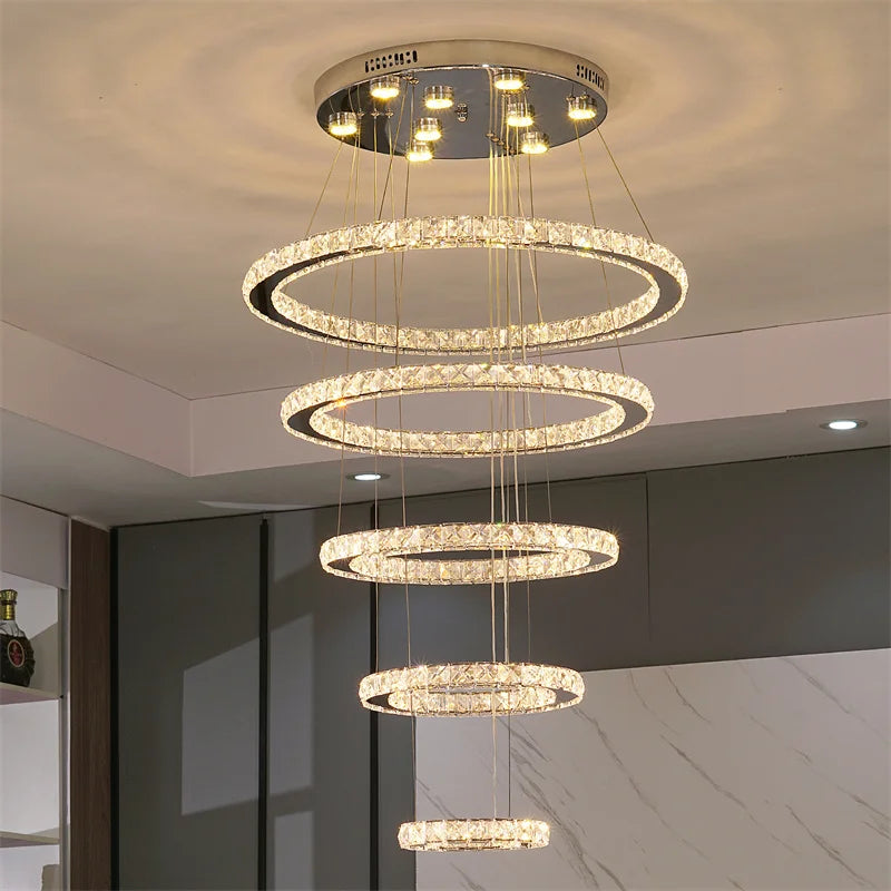 Lustre suspendu moderne à anneau d'intérieur à LED, luminaire suspendu de luxe en cristal K9 pour salon, salle à manger, plafonnier, décoration de maison à faire soi-même