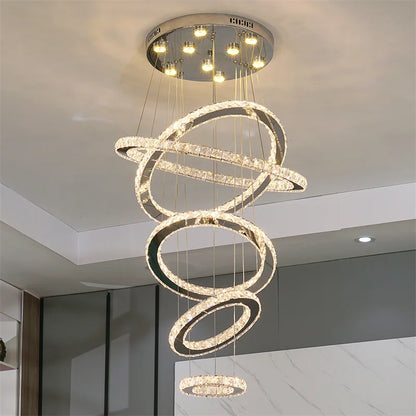 Lustre suspendu moderne à anneau d'intérieur à LED, luminaire suspendu de luxe en cristal K9 pour salon, salle à manger, plafonnier, décoration de maison à faire soi-même