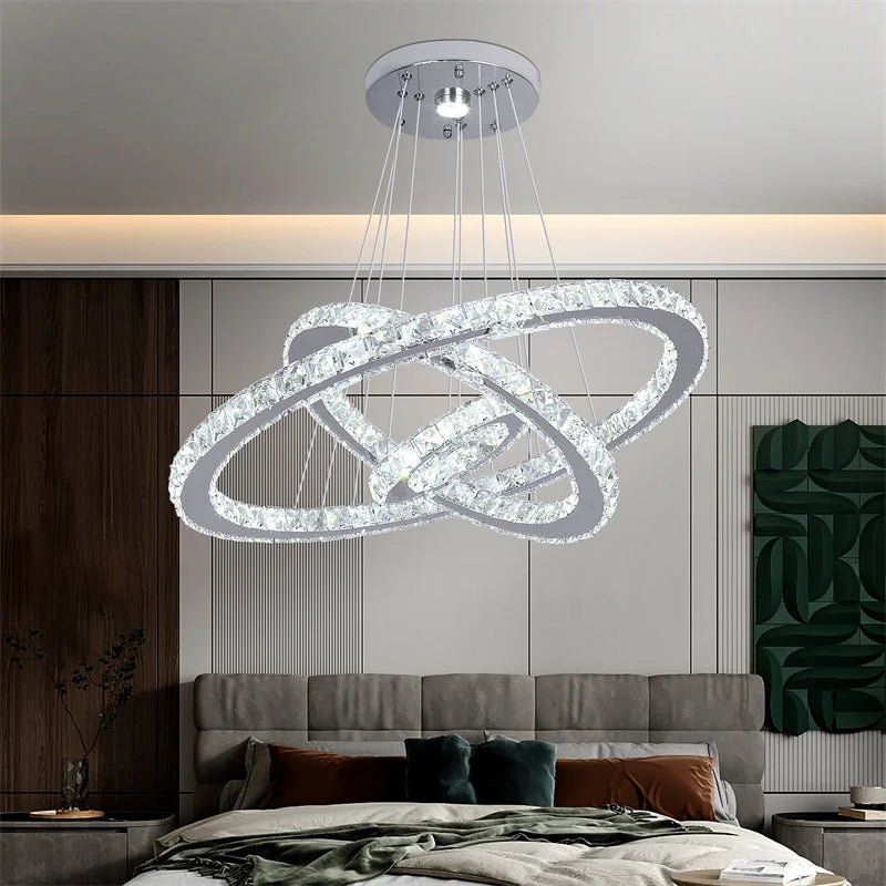 Lustre suspendu moderne à anneau d'intérieur à LED, luminaire suspendu de luxe en cristal K9 pour salon, salle à manger, plafonnier, décoration de maison à faire soi-même