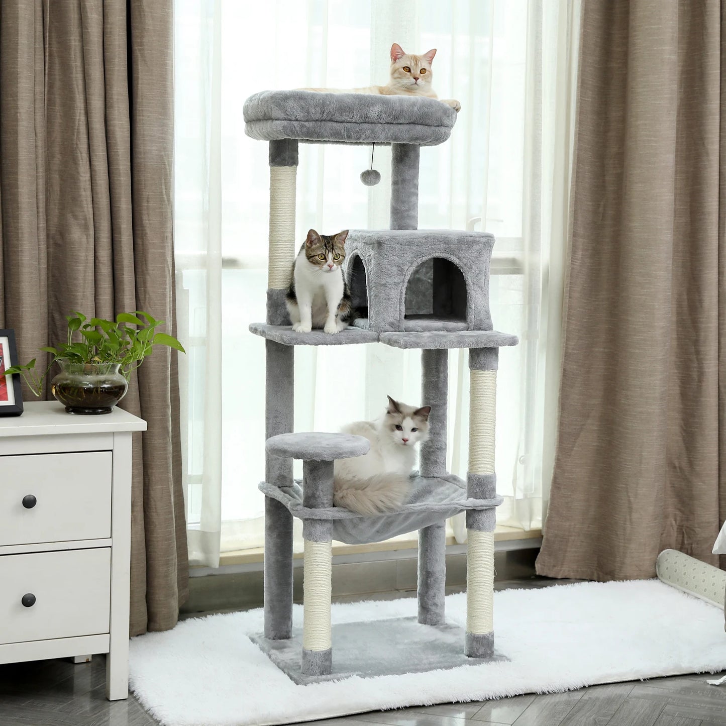 Arbre à chat pour animaux de compagnie, maison, perchoir, aire de jeux, mobilier stable pour chaton, tour à plusieurs niveaux pour grand chat, hamac confortable