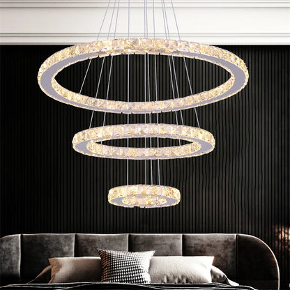 Lustre suspendu moderne à anneau d'intérieur à LED, luminaire suspendu de luxe en cristal K9 pour salon, salle à manger, plafonnier, décoration de maison à faire soi-même