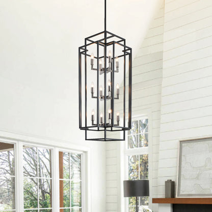 12-light Tiered Linear Chandeliers Classic American Lantern Industrial Farmhouse Pendant Light for Dining Room Kitchen Island