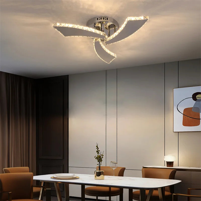 Modern Ceiling Lamp Flush Mount Stainless Steel Fixture Led Chandelier K9 Crystal Chrome Ceiling Fan Plafon Fan Lamps Luminaire