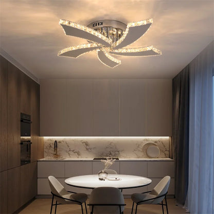 Modern Ceiling Lamp Flush Mount Stainless Steel Fixture Led Chandelier K9 Crystal Chrome Ceiling Fan Plafon Fan Lamps Luminaire