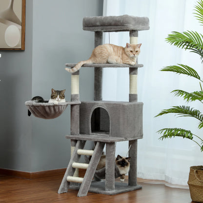 Arbre à chat pour animaux de compagnie, maison, perchoir, aire de jeux, mobilier stable pour chaton, tour à plusieurs niveaux pour grand chat, hamac confortable