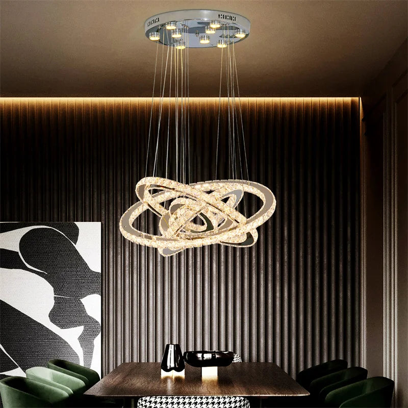 Lustre suspendu moderne à anneau d'intérieur à LED, luminaire suspendu de luxe en cristal K9 pour salon, salle à manger, plafonnier, décoration de maison à faire soi-même