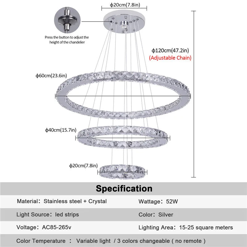 Crystal Led Ring Pendant Lights Modern Chandelier Ceiling Lamps Living Dining Room Decoration Lustre Hanging Fixtures Luminaire