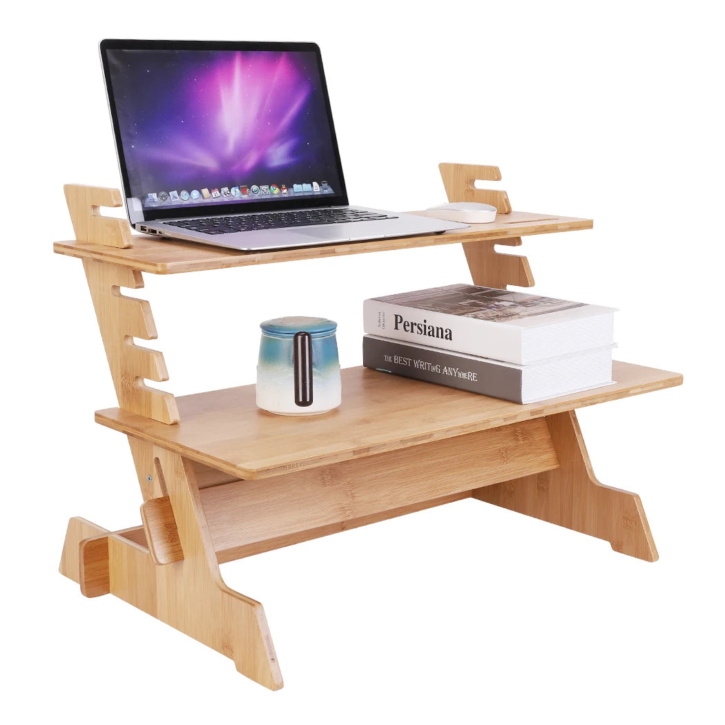 Support de moniteur de bureau d'ordinateur debout en bambou, support de moniteur stable et réglable en hauteur, convertisseur de station de travail pour ordinateur portable