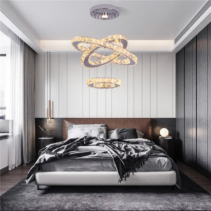 Crystal Led Ring Pendant Lights Modern Chandelier Ceiling Lamps Living Dining Room Decoration Lustre Hanging Fixtures Luminaire