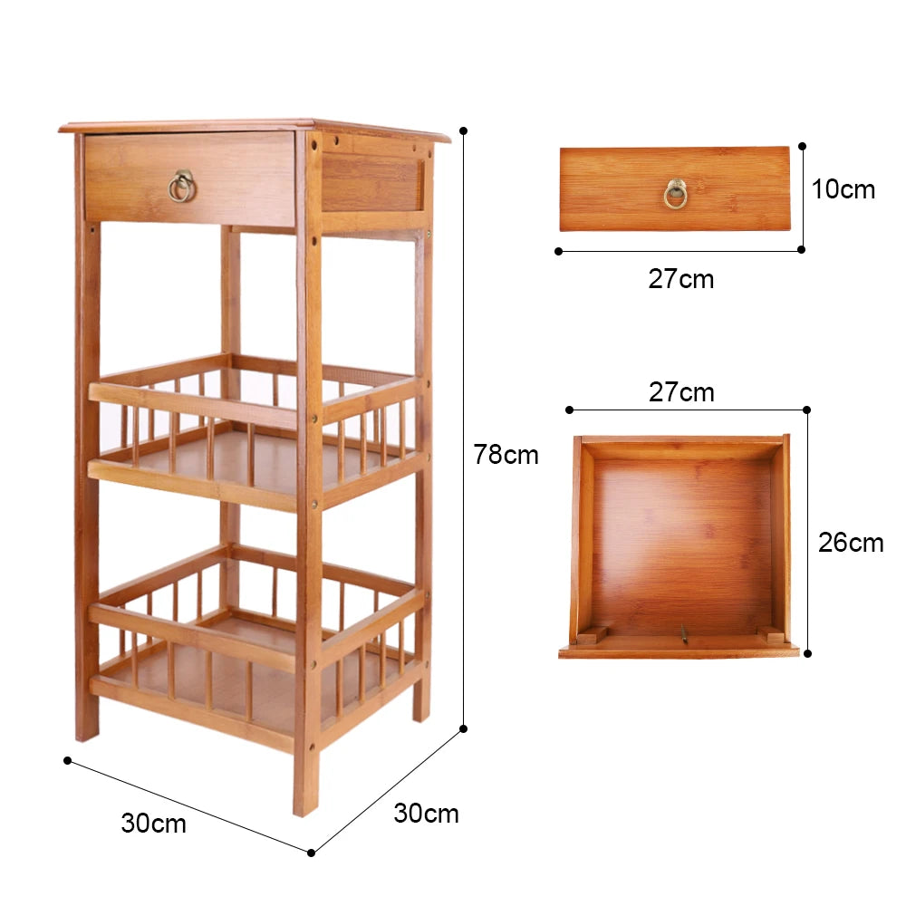 Mesa auxiliar de bambú, mesita de noche de 3 niveles, sofá, mesa auxiliar con cajón, muebles multiusos para el hogar