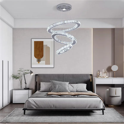 Crystal Led Ring Pendant Lights Modern Chandelier Ceiling Lamps Living Dining Room Decoration Lustre Hanging Fixtures Luminaire